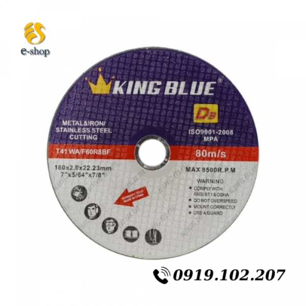 ĐÁ CẮT SẮT, INOX KING BLUE D3-180X2.0