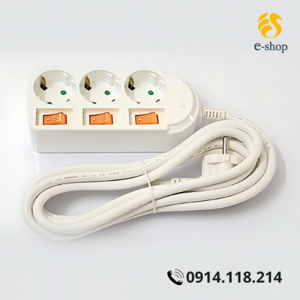 Ổ Cắm Điện Dosel Hàn Quốc 3 Lỗ 3 Công Tắc | Dây Dài 3 Mét