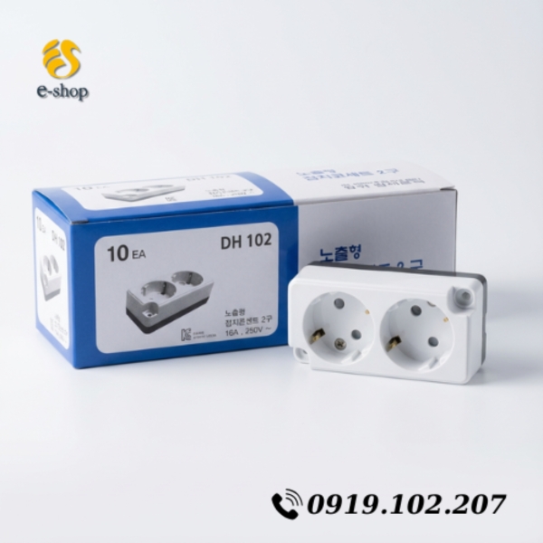 Ổ Cắm Điện Nổi 2 Lỗ Dong Hwa Hàn Quốc - Đóng Gói 1 Hộp 10 Cái