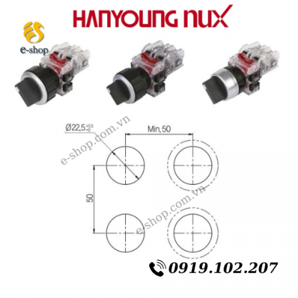 Công tắc xoay 2 vị trí Hanyoung MRS-R2A1, 22mm