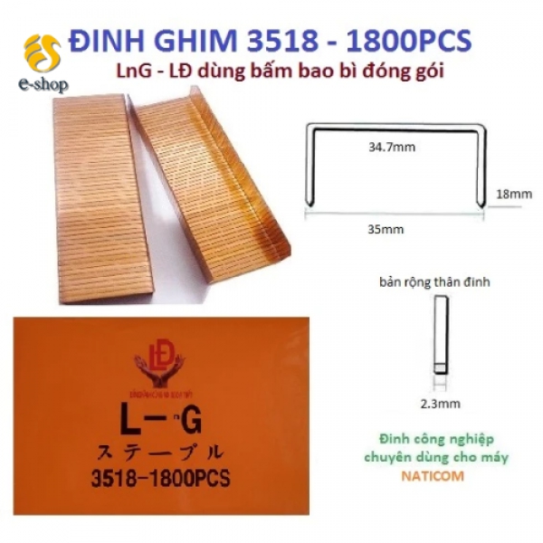 Ghim Bấm 3518 Lng Cam Hộp Có 1800Pcs Cây Ghim Bấm Bao Bì Thùng Giấy Catton Nhựa