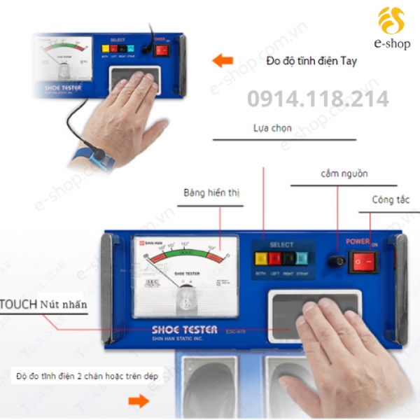 THIẾT BỊ ĐO TĨNH ĐIỆN GIÀY DÉP - VÒNG ĐEO: SHOE TESTER ESC-670